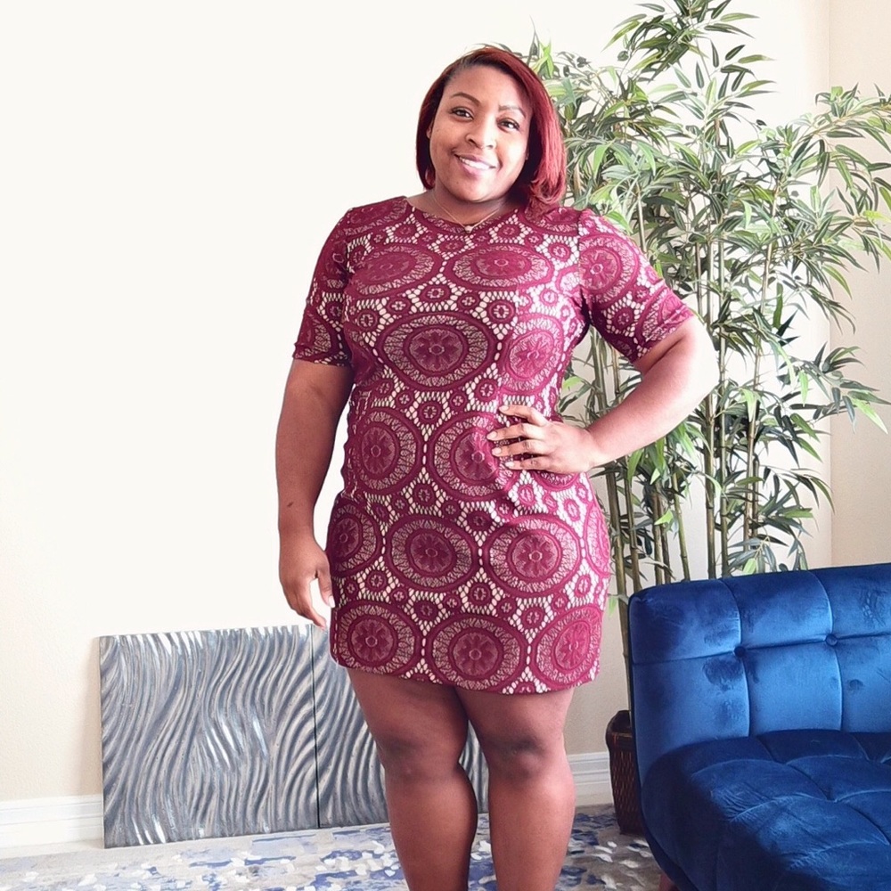 Maroon Lace Sheath Dress